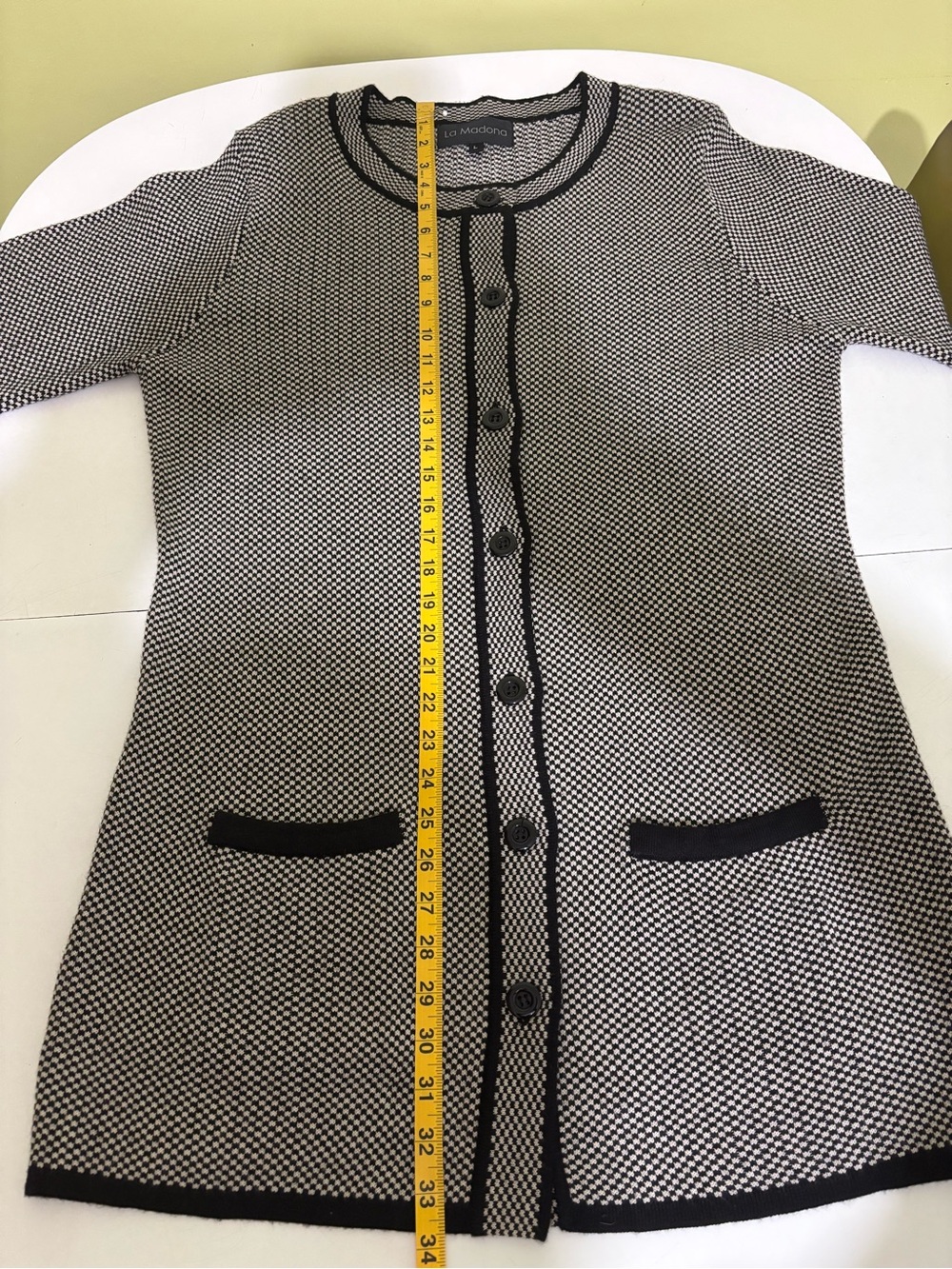 La Madona Black & Cream Longline Knit Cardigan L - Picture 8 of 11